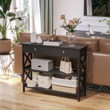 39" Console Table, Narrow Entryway Table with Storage Shelves, Drawers and X Frame for Behind Couch, Living Room, Hallwa