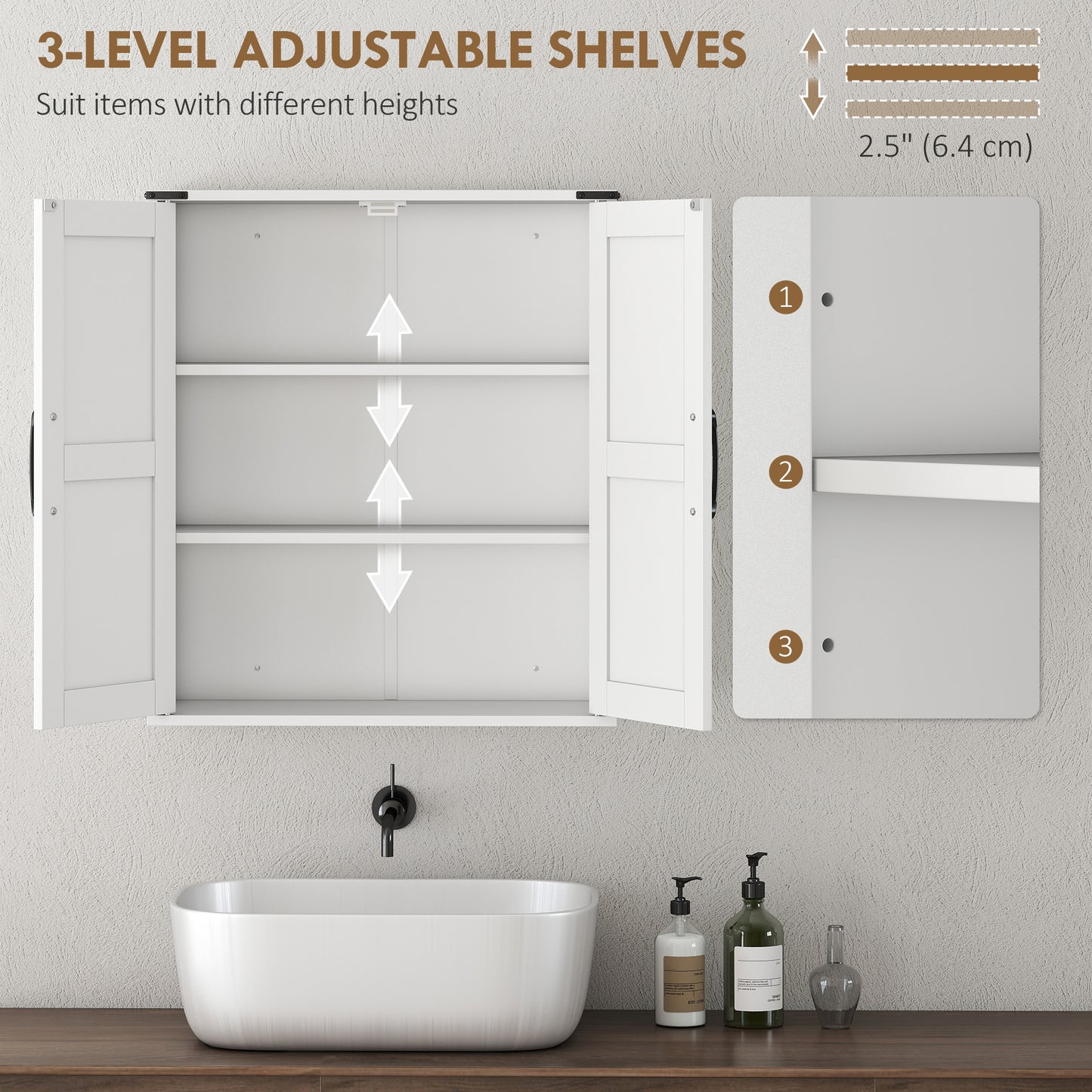 Bathroom Wall Cabinet, Wall Mounted Medicine Cabinet with Barn Doors and Adjustable Shelves, Over The Toilet, White