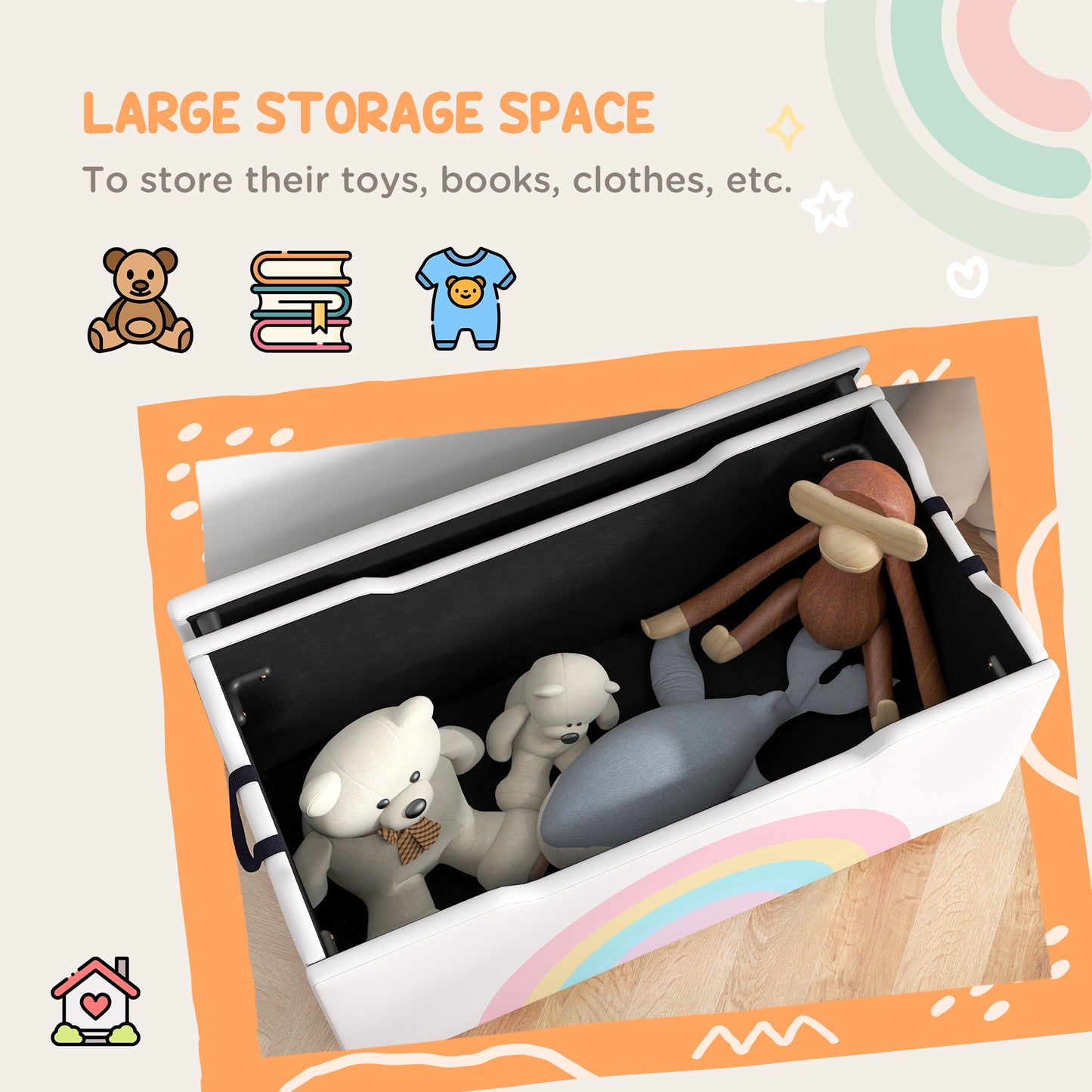 Qaba Toy Chest, Kids Toy Bench Box, Lightweight Storage Bench with Lid and Side Handles, for Nursery Room Playroom Bedro