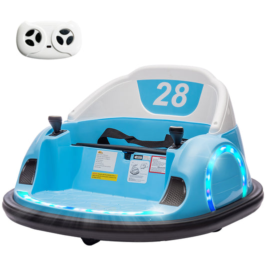 Qaba 12V Bumper Car for Toddlers, Ride On Car with 360 Degree Remote Control, Lights Music Horn, for 1.5-5 Years, Light 