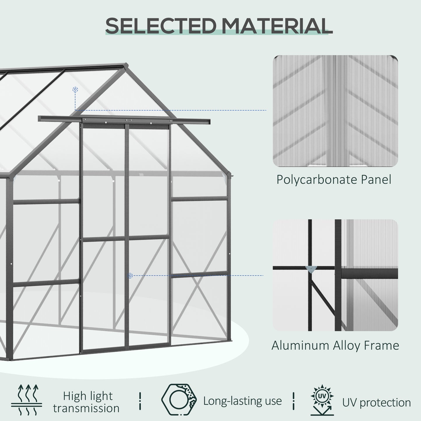 20' x 8' x 6.9' Walk-in Greenhouse with Adjustable Roof Vent, Rain Gutter and Sliding Door for Winter, Large Aluminum Gr