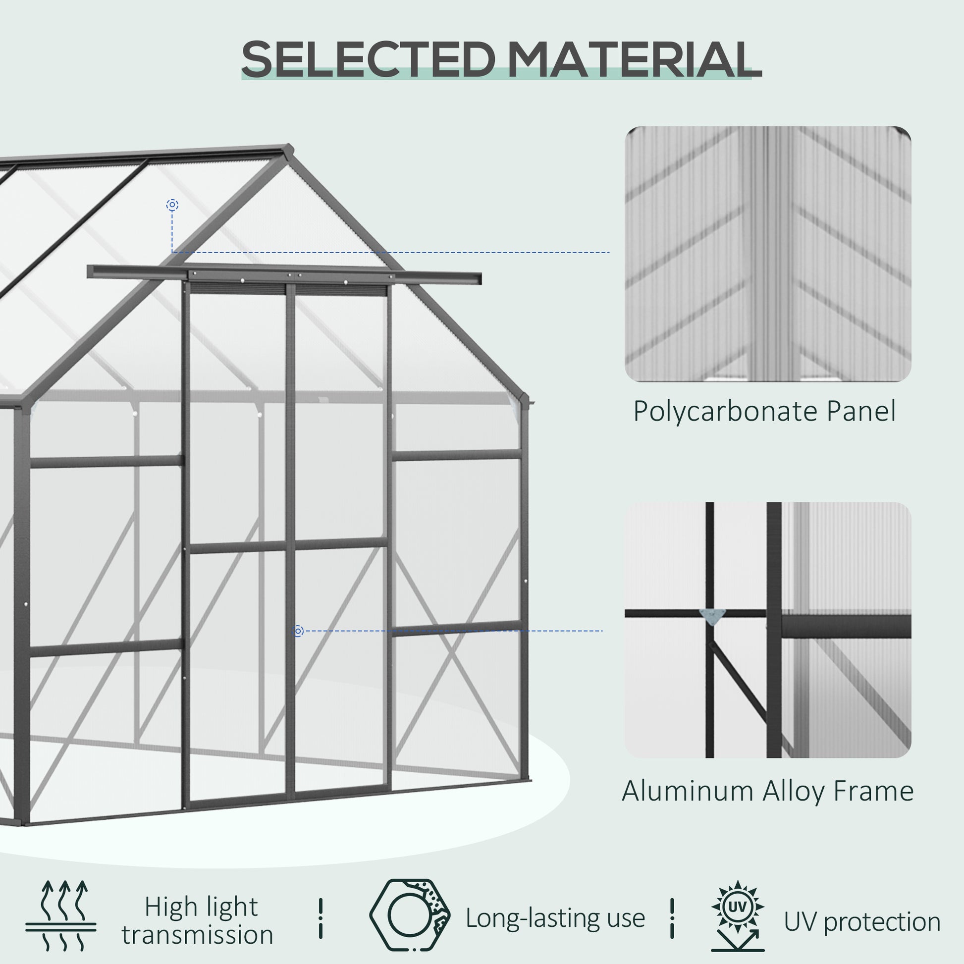 20' x 8' x 6.9' Walk-in Greenhouse with Adjustable Roof Vent, Rain Gutter and Sliding Door for Winter, Large Aluminum Gr
