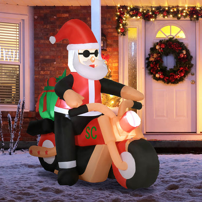 5.5' H Christmas Holiday Yard Inflatable Outdoor, Light Up LED Decoration, Santa Claus Riding a Motorcycle