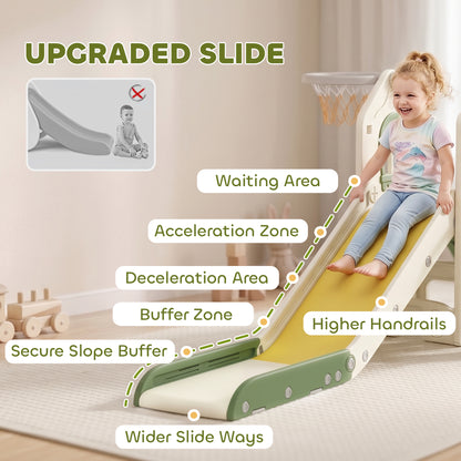Qaba Foldable 5 in 1 Toddler Slide with Ladder, Climbing Wall, Basketball Hoop, Storage and Basketball for 1-3 Years, Cr