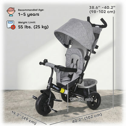 Qaba 6 in 1 Tricycle for Toddler 1-5 Years with Parent-Push Handle, Grey