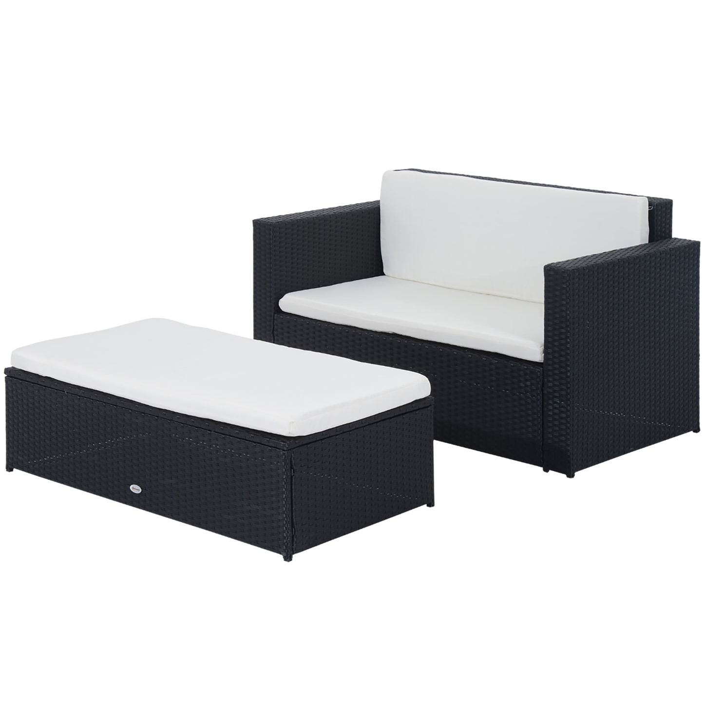 2 Pieces Wicker Patio Furniture Set with Double Ottoman, Outdoor PE Rattan Conversation Set with Loveseat and Two Seat O