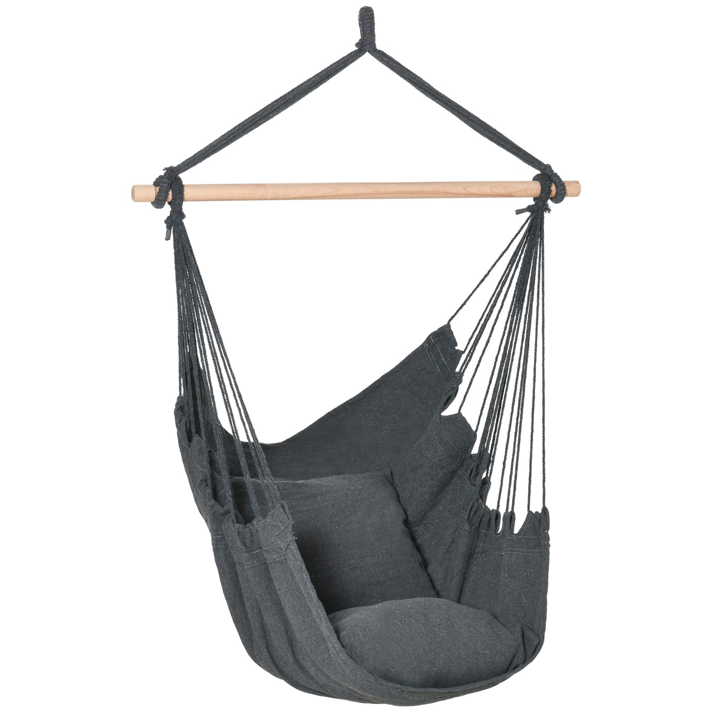 Hammock Chair Swing Hanging Macrame Chair Cotton w/ Two Soft Seat Cushions, for Bedroom Indoor Outdoor Ideal Gift for Ki