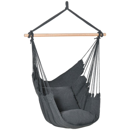Hammock Chair Swing Hanging Macrame Chair Cotton w/ Two Soft Seat Cushions, for Bedroom Indoor Outdoor Ideal Gift for Ki
