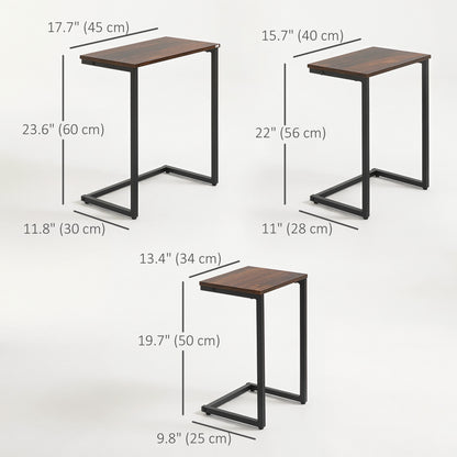 Nesting Coffee Table Set of 3, Stackable Rectangular End Tables with Wood-Effect Top, Metal Frame, Industrial & Rustic C