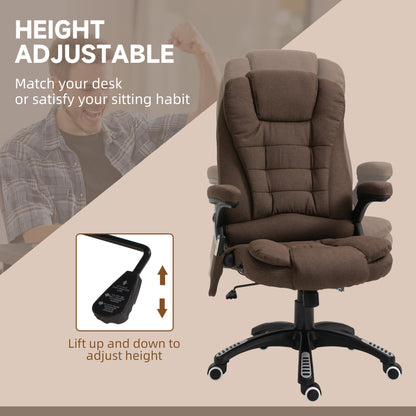 Reclining Massage Office Chair, Executive Office Chair with High Back, Swivel Wheels, Brown