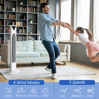 Freestanding Tower Fan Cooling for Home Bedroom with 3 Speed, 12h Timer, Oscillating, LED Sensor Panel, Remote Controlle