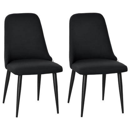 Modern Dining Chair Set of 2, Fabric Upholstered Side Chairs for Kitchen Living Room with Metal Legs, Black