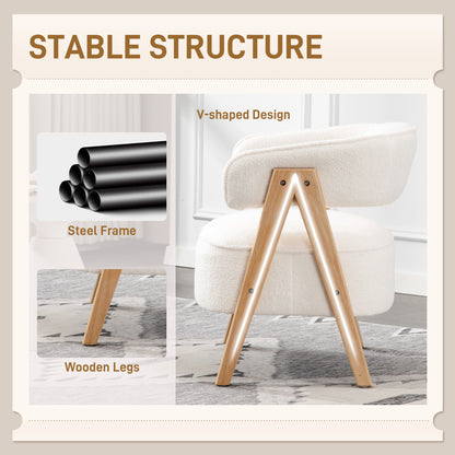 Sherpa Fleece Accent Chair, Upholstered Armchair with Solid Wood Legs and Steel Frame for Living Room, White