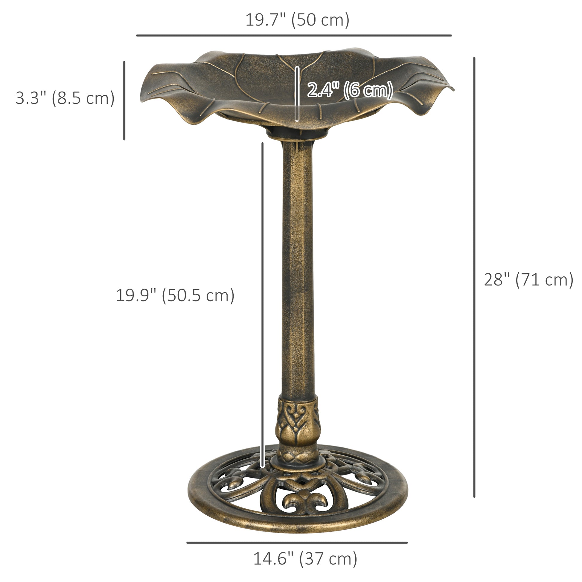 Bird Bath for Outdoors, 28" Height Birdbath with Lotus Leaf Basin, Bird Feeder with Stand for Garden, Yard, Bronze