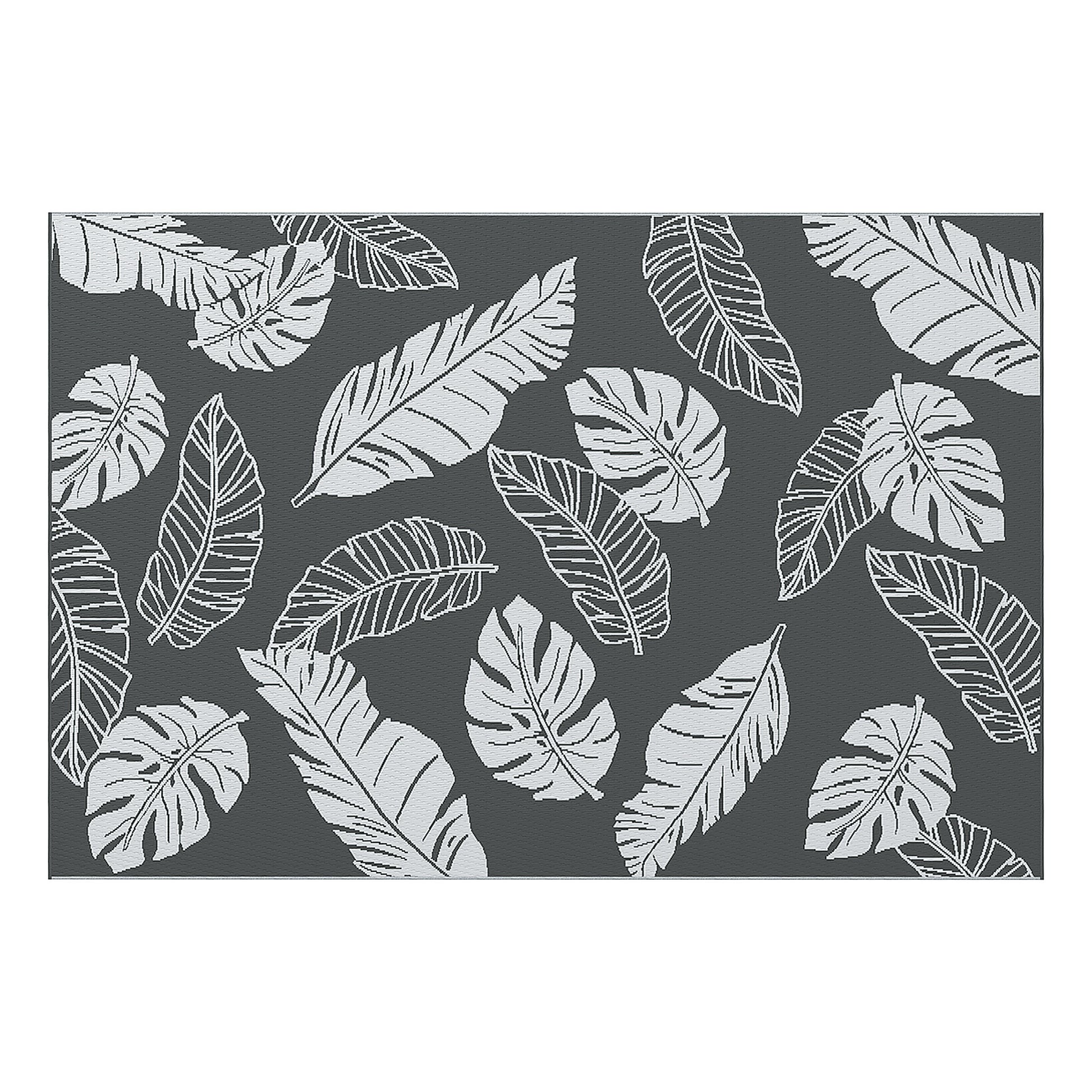 Reversible Outdoor RV Rug, Patio Floor Mat, 6' x 9' Plastic Rug for Backyard, Deck, Beach, Camping, Grey and White