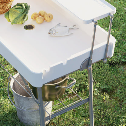 3.5ft Folding Ice Cooler Table with Drain, 2-Tier Outdoor Patio Party Cooler, Fishing Cleaning Table with Storage Shelf 