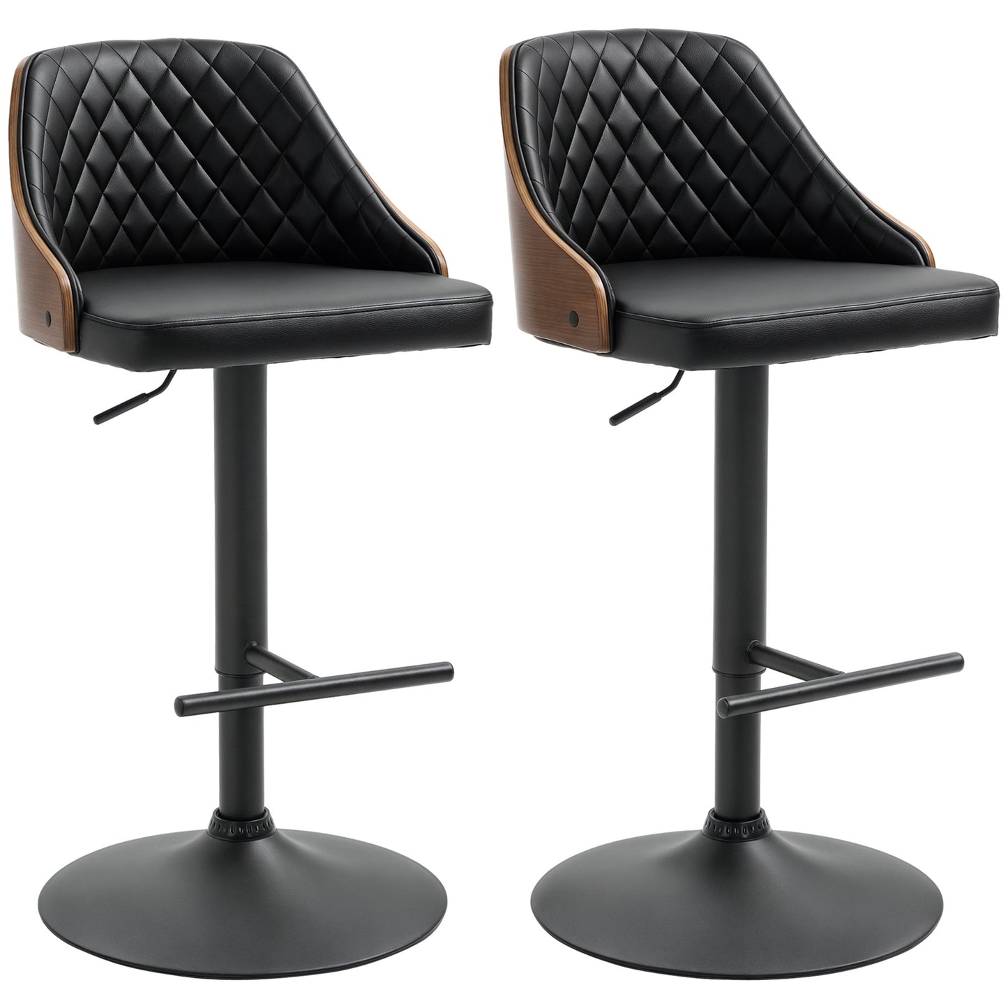 Modern Bar Stools PU Leather Set of 2 Swivel Bar Height Barstools Chairs with Adjustable Height, Round Heavy Metal Base 