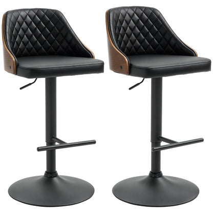 Modern Bar Stools PU Leather Set of 2 Swivel Bar Height Barstools Chairs with Adjustable Height, Round Heavy Metal Base 