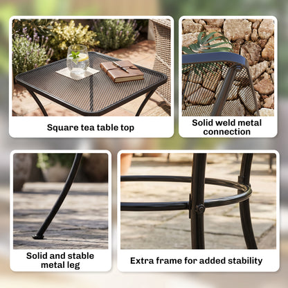 Square Garden Metal Bistro Table Outdoor Patio Coffee Side Desk 23.6" x 23.6" x 27.6" Black