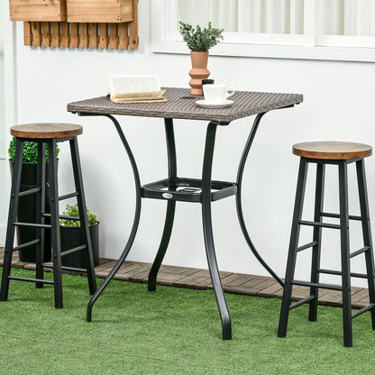 Patio Wicker Dining Table with Umbrella Hole, 34 Inch Outdoor PE Rattan Coffee Table with Plastic Board Under the Woven 