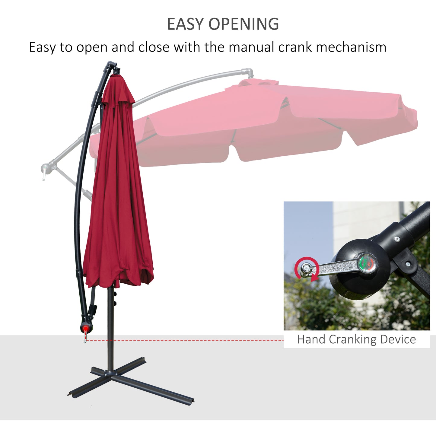 9FT Offset Hanging Patio Umbrella Cantilever Umbrella with Easy Tilt Adjustment, Cross Base and 8 Ribs for Backyard, Poo