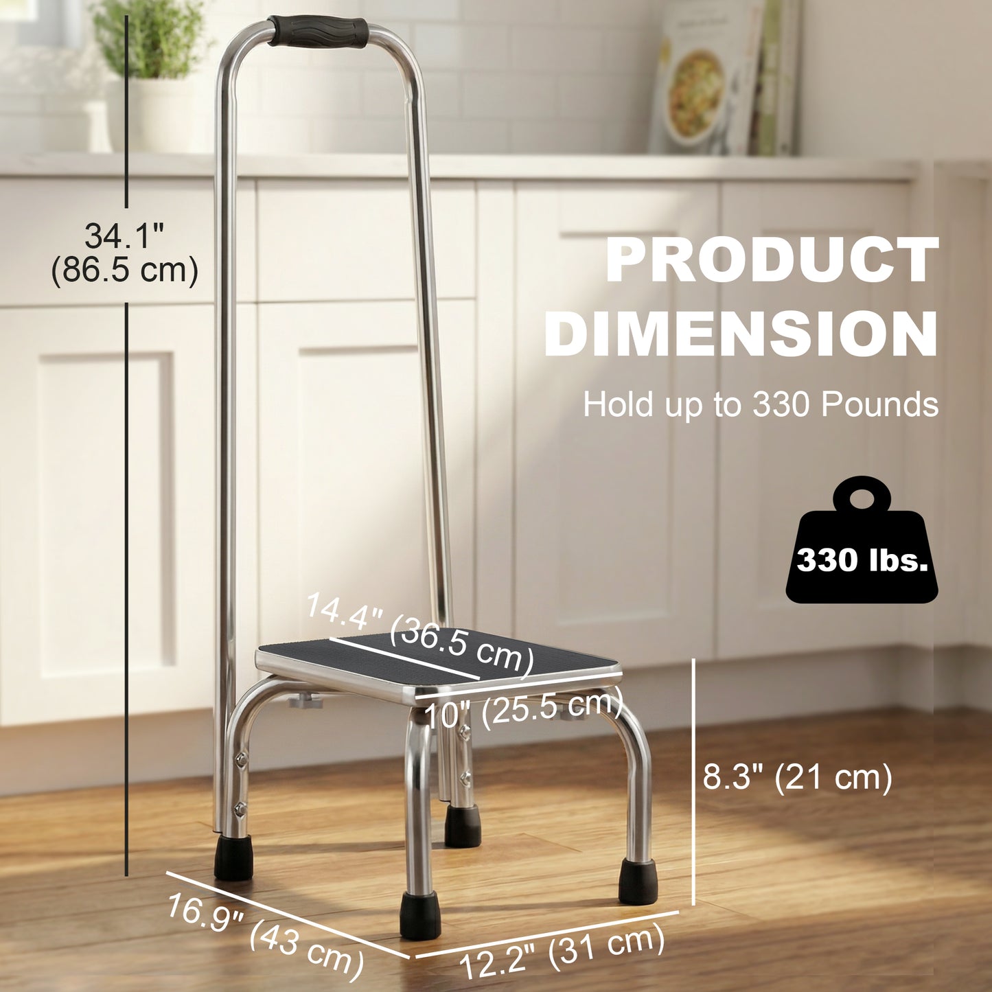 Step Stool with Handle for Adults and Seniors, Heavy Duty Metal Foot Step Stool for Elderly, Portable Stool with Anti-sl
