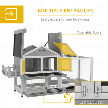 65" Wooden Rabbit Hutch, Pet Playpen with Openable Roof, Storage Box, for Rabbits and Small Animals, Grey