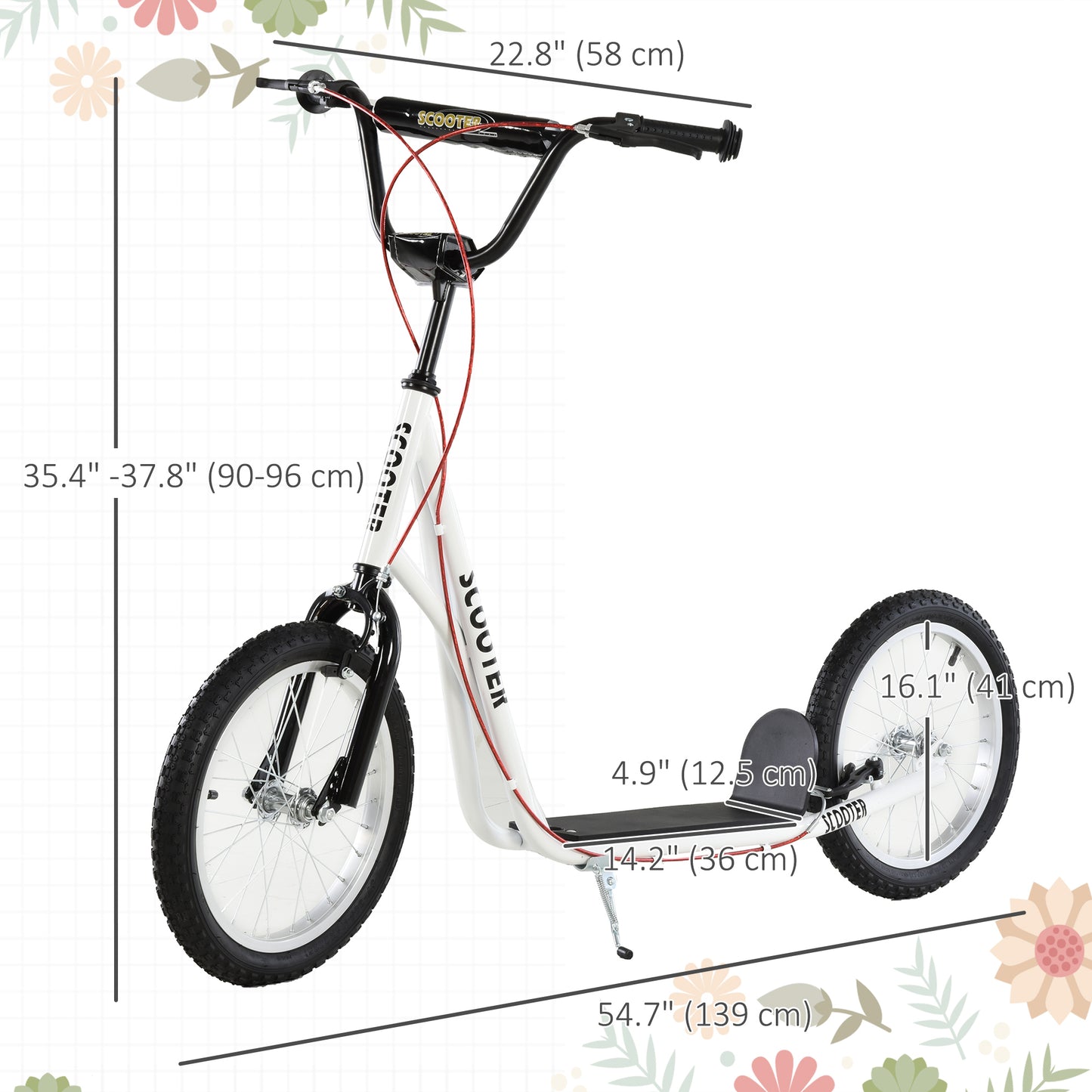 VarietyKart Kids Kick Scooter for 5+ Year Old, Kids Ride on Toy w/ 16'' Inflatable Wheel Dual Brakes, White