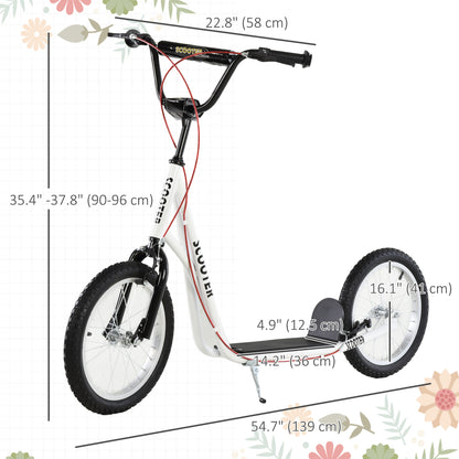 VarietyKart Kids Kick Scooter for 5+ Year Old, Kids Ride on Toy w/ 16'' Inflatable Wheel Dual Brakes, White