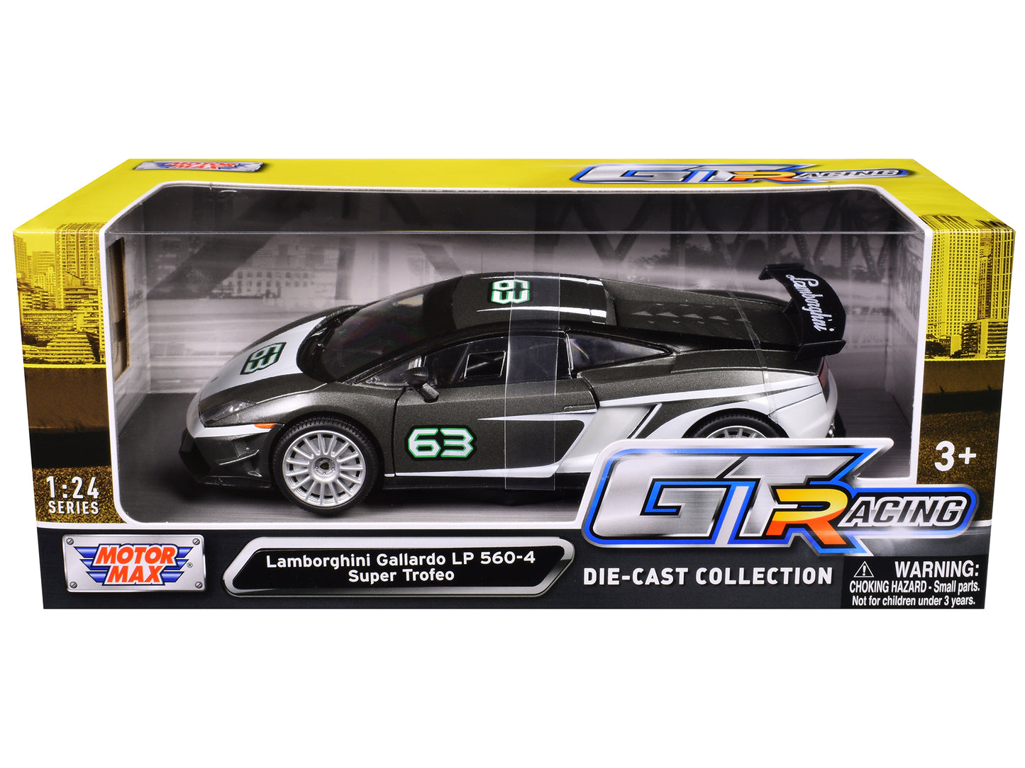 Lamborghini Gallardo LP 560-4 Super Trofeo #63 Gray Metallic and White "GT Racing" Series 1/24 Diecast Model Car by Motormax