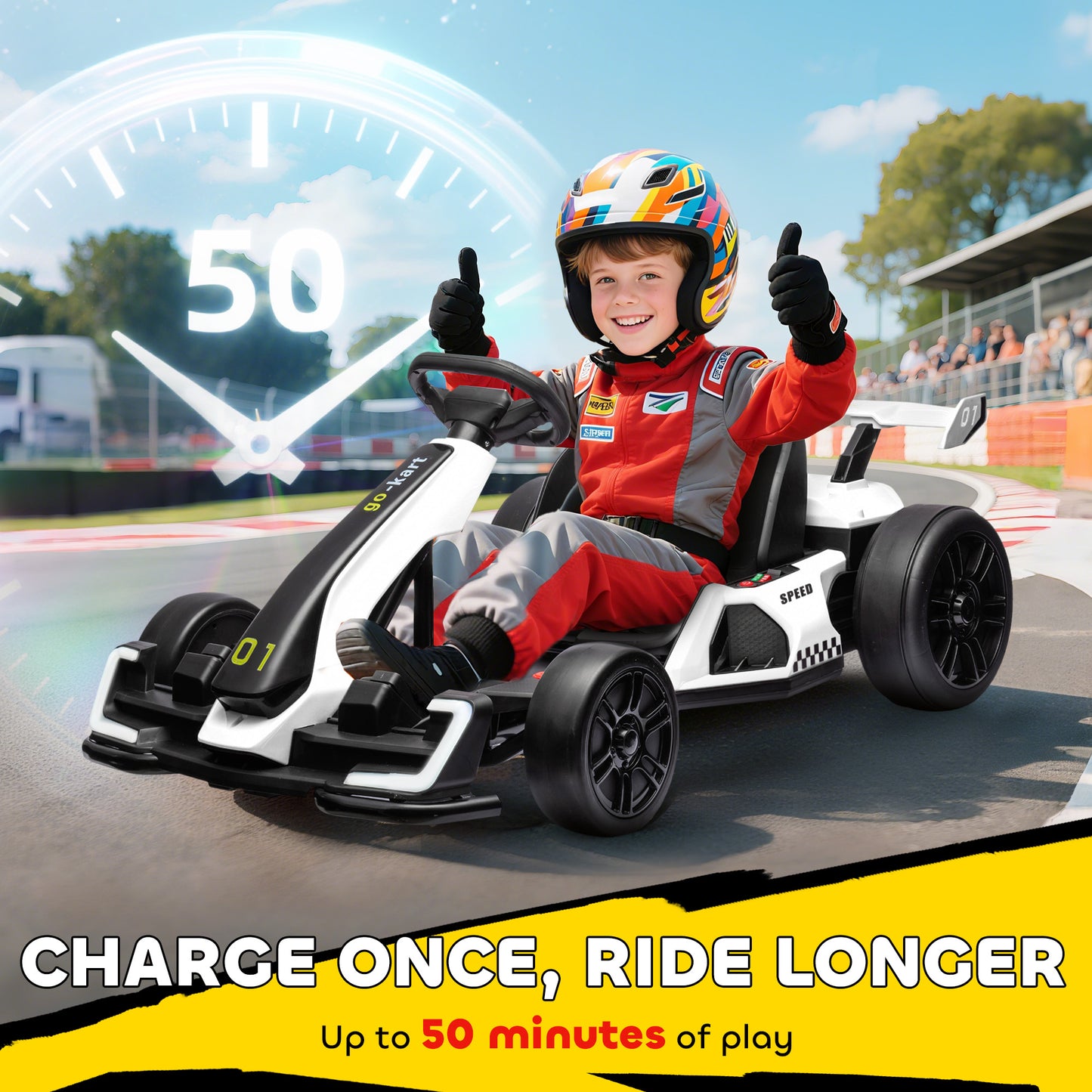 VarietyKart 24V Electric Go Kart, Battery Powered Kids Drift Kart with Adjustable Seat, Seat Belt, Horn, Music, Light, W