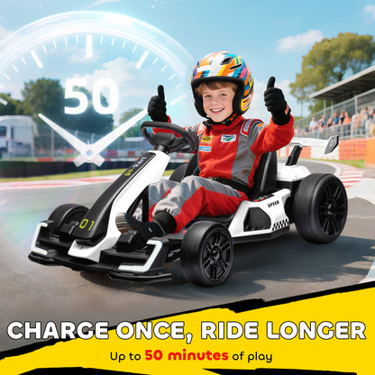 VarietyKart 24V Electric Go Kart, Battery Powered Kids Drift Kart with Adjustable Seat, Seat Belt, Horn, Music, Light, W