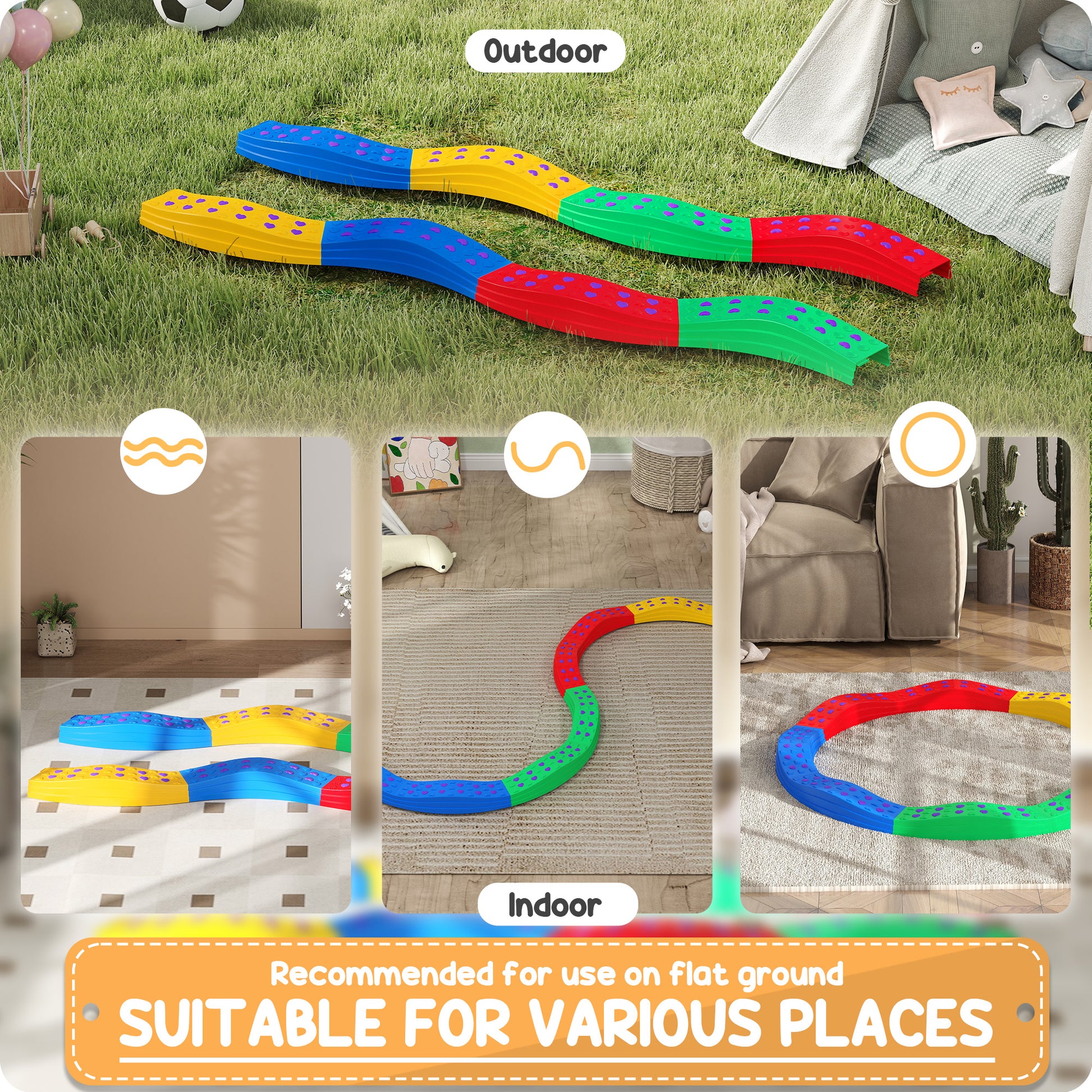 Qaba 8PCs Kids Balance Beam Stepping Stones w/ Non-slip Foot Pads