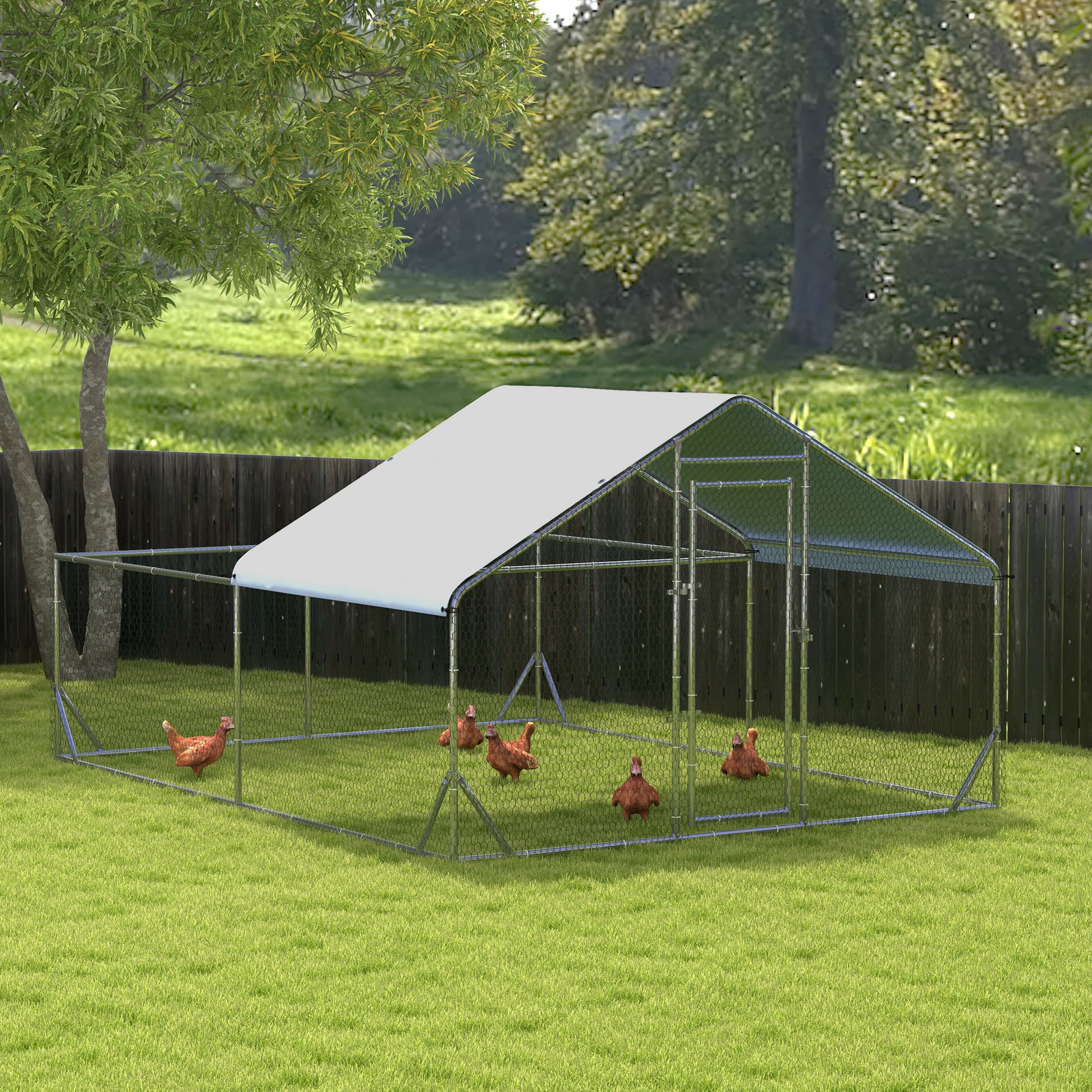 Large Metal Chicken Coop, Hen Run House with Anti-Ultraviolet Cover, Walk-in Poultry Cage for Ducks, Rabbits, Outdoor Ba