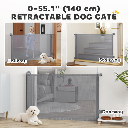 Retractable Dog Gate, 36.6" Tall,  Extends to 55" Wide, Mesh Pet Gate with Single Hand Operation, for Stairs, Doorways