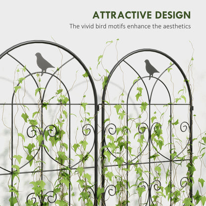 Set of 2 Metal Garden Trellis, Decorative Trellis Panels, Bird Design, 180 x 50 cm, Black