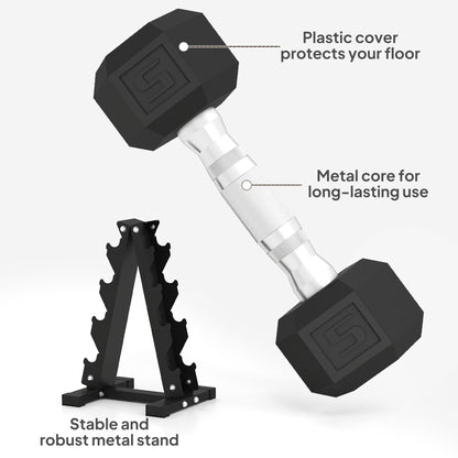 Soozier 100 LBS Hex Dumbbell Set with Rack, Rubber Coated Weights with Non-Slip Handles for Home Gym Strength Training