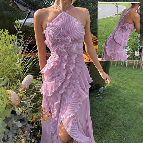Ruffled Halterneck Evening Dress