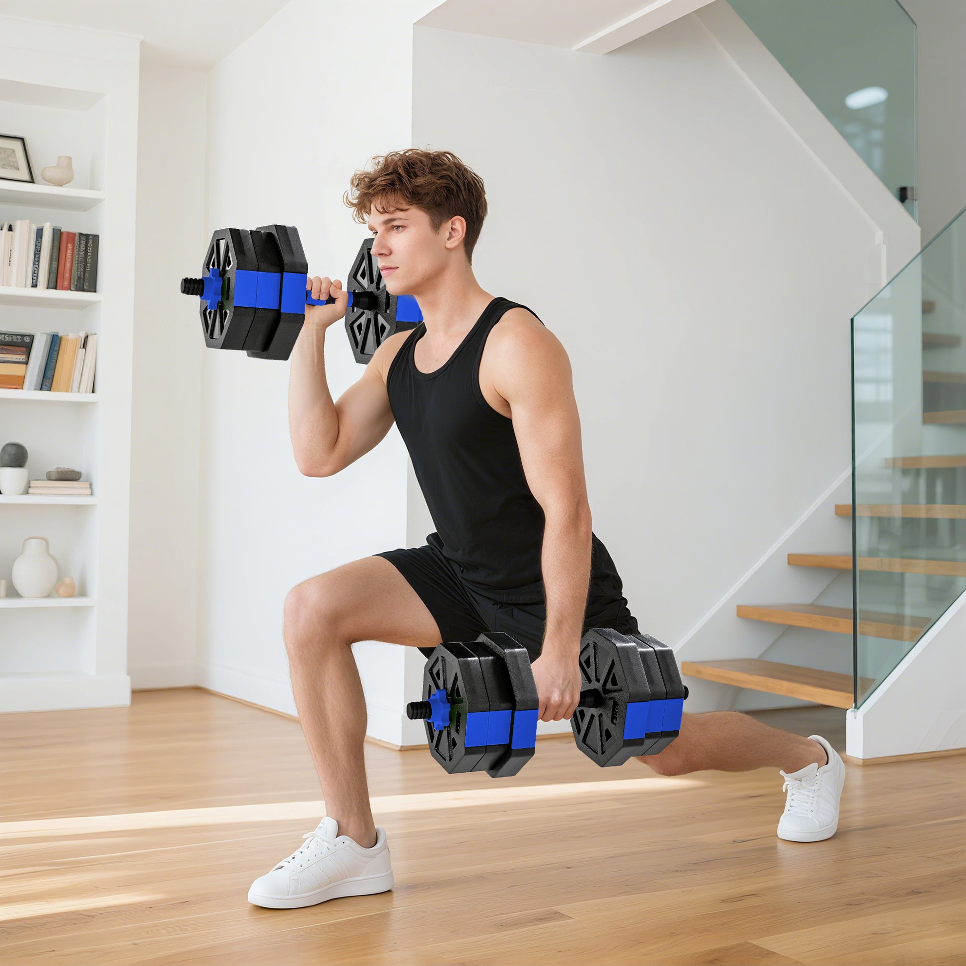 Soozier 6-in-1 Adjustable Dumbbell Set, Used as Kettlebell, Barbell, Dumbbell, Push-Up Stand, 44lbs Free Weights Set, Bl