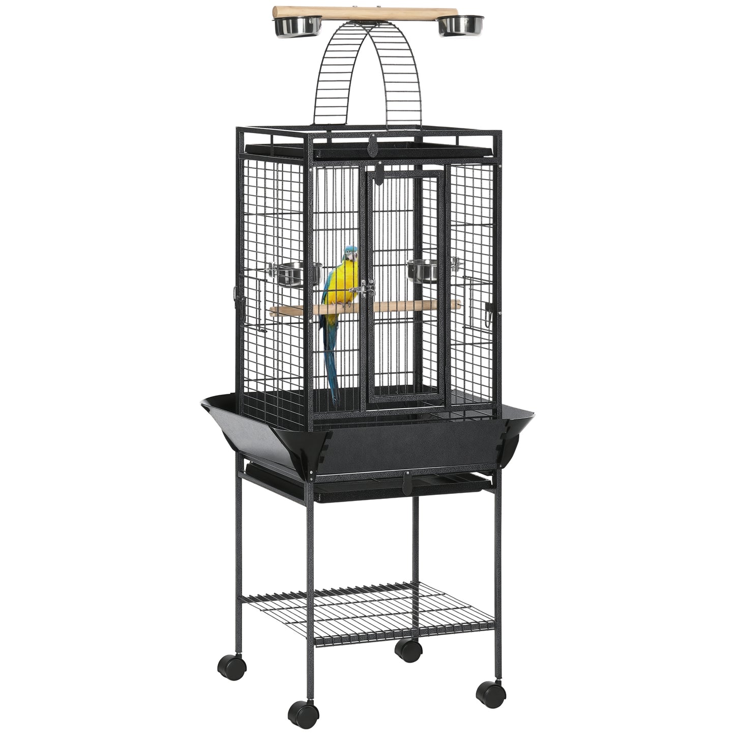 61.5 Inch Bird Cage Parakeet House for Cockatiel with Stand, Pull Out Tray, Play Top, Storage Shelf, Wood Perch, Food Co