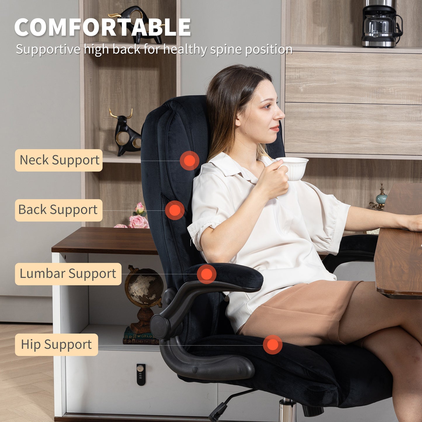 Executive Office Chair, Desk Chair with Flip-up Armrest, Diamond Fabric Computer Chair for Home Office, Black