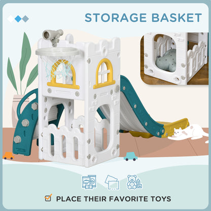 Qaba 5 in 1 Toddler Slide with Basketball Hoop, Climber, Telescope, Storage Basket, for 1-3 Years Kids Indoor Use, Yello