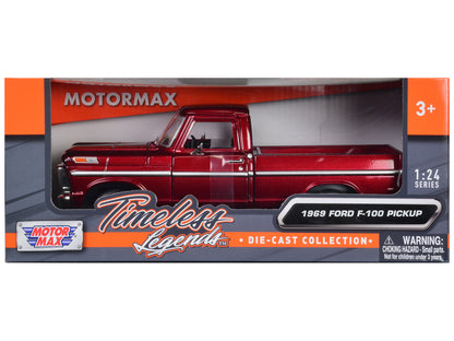 1969 Ford F-100 Pickup Truck Burgundy 1/24 Diecast Model Car by Motormax