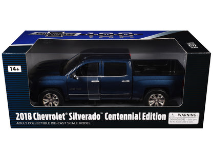 2018 Chevrolet Silverado LTZ Pickup Truck Centennial Edition Blue Metallic "100 Years Anniversary" 1/27 Diecast Model Car by Motormax