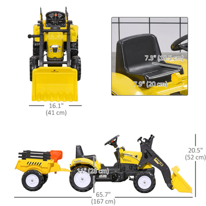 VarietyKart Front Loader Excavator Ride On Toy Pedal Control with 6 Wheels Controllable Bucket for 3 Years Old, Yellow
