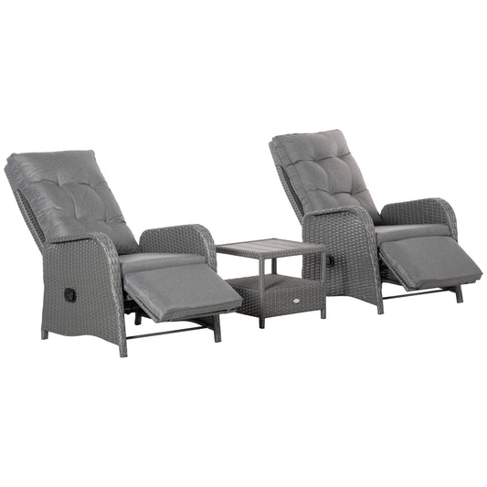 3 Pieces Patio Wicker Bistro Set, PE Rattan Coffee Table & Adjustable Recline Chairs Furniture Set with Cushions and Woo