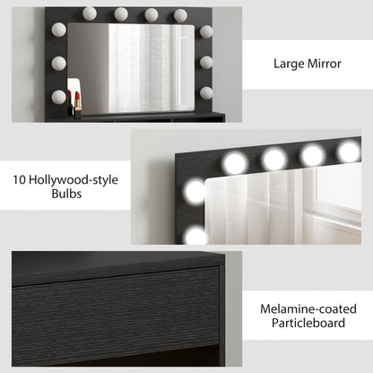 Vanity Table, Makeup Dressing Table with LED Lighting Mirror, Charging Station and Drawers for Bedroom, Black