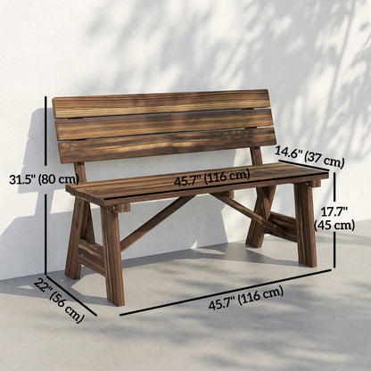 Wooden Garden Bench for Outdoor, 2-person Patio Bench, Loveseat Furniture, Carbonized