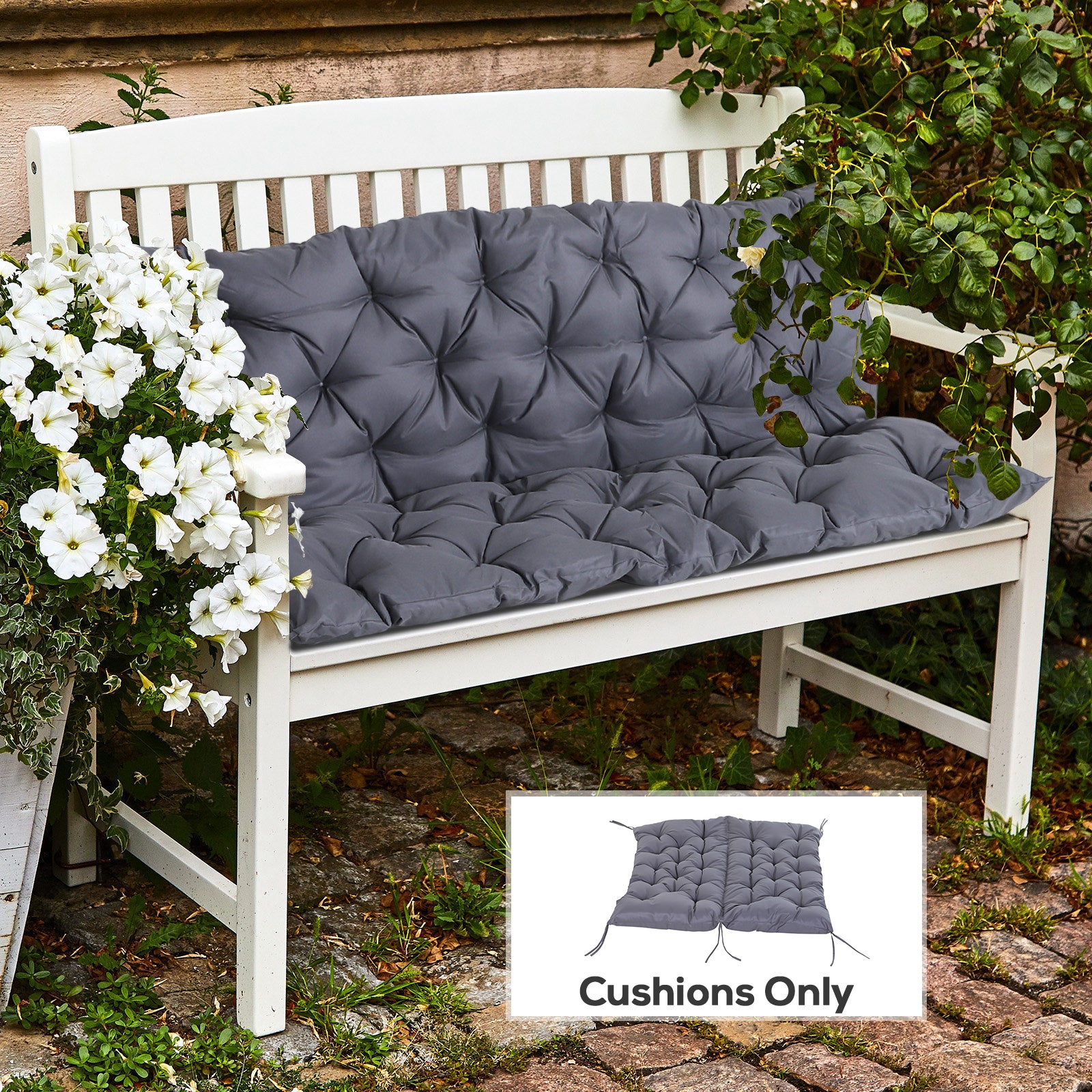 2 Seater Garden Bench Cushion, Soft Thick Outdoor Non-Slip 2 Seater Soft Pad With Backrest for Garden Patio, 52" x 43" x