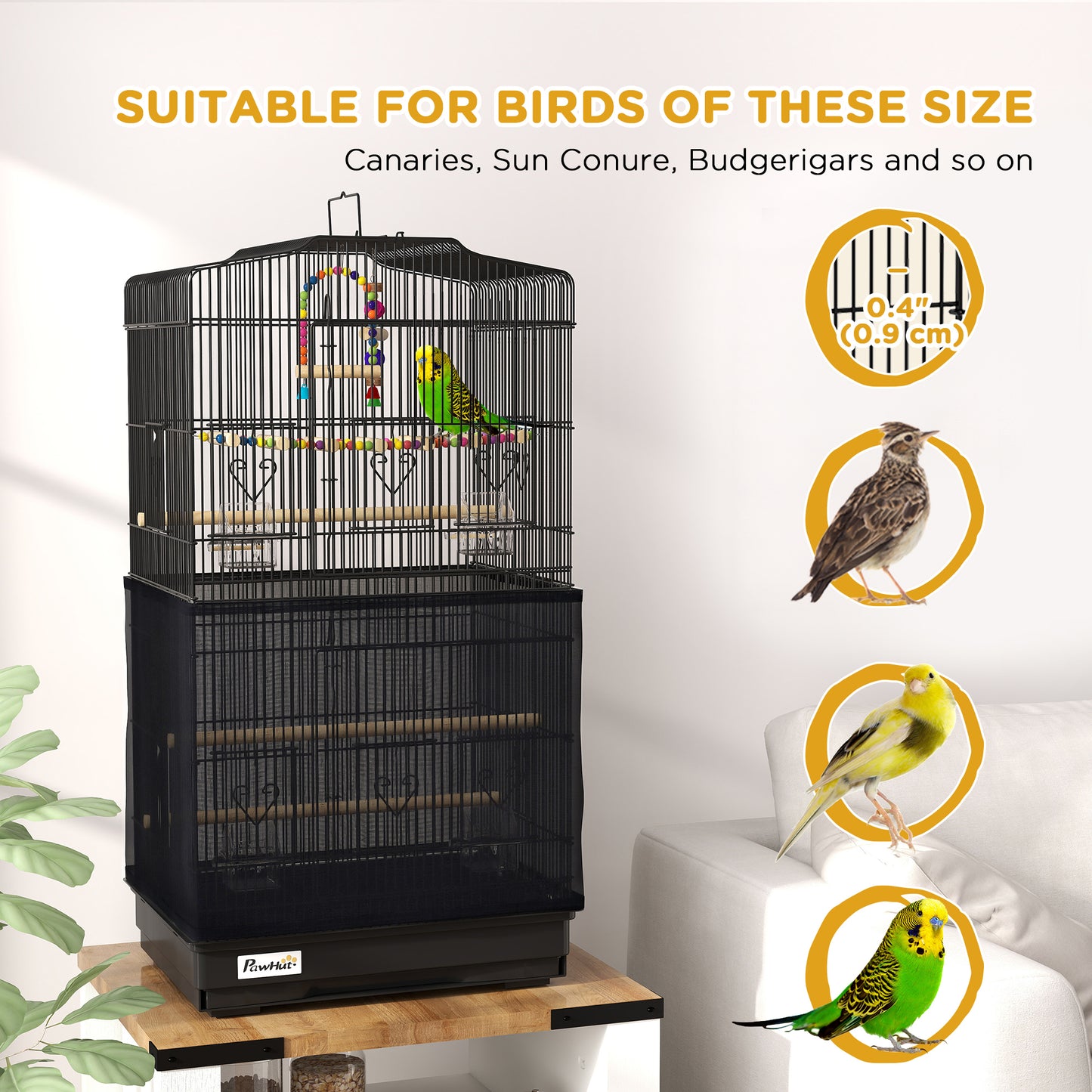 36" Bird Cage with Accessories, Handle, Mesh Cover, Tray, Black